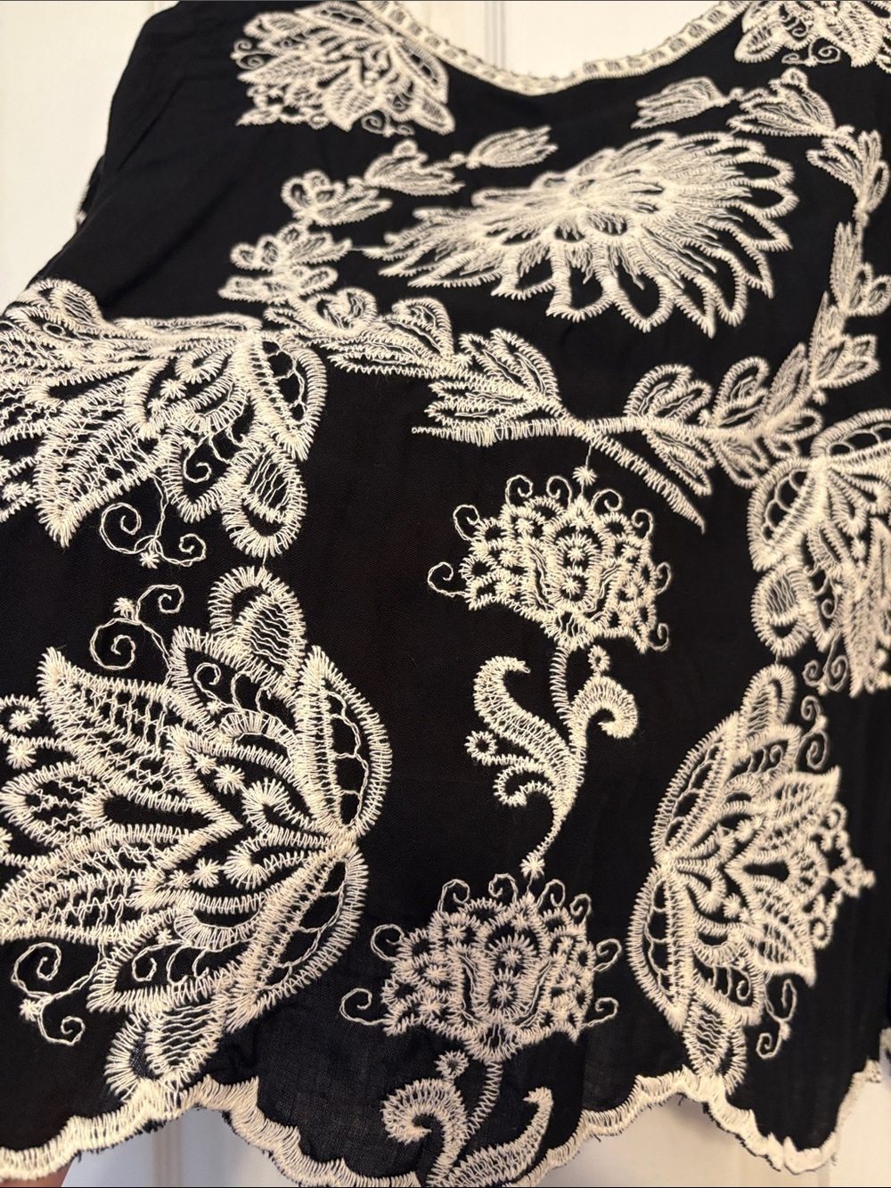 Solitaire Black Top with White Floral Embroidery - Picture 7 of 8